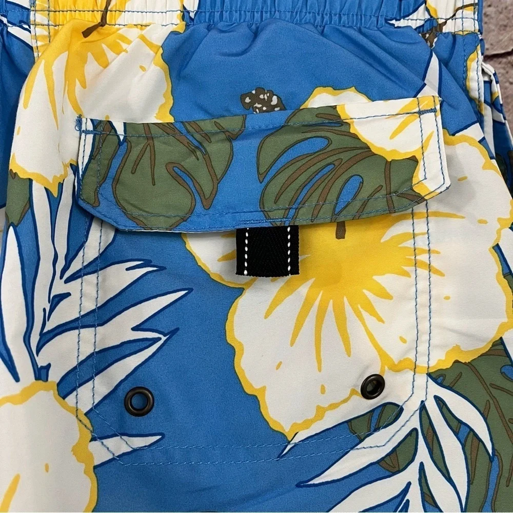 Lands End Blue Floral Beach Swim Trunks NWOT